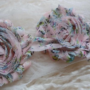 Peach Floral shabby flower trim by the yard, you pick amount, shabby trim, wholesale flower trim, shabby flower, rose trim, chiffon trim.