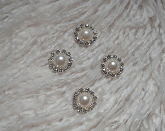 Pearl flatback 21mm embellishments rhinestone button, 5 or 10 packs, Flatback, DIY Pearl rhinestone, metal pearl center, flat back 21mm