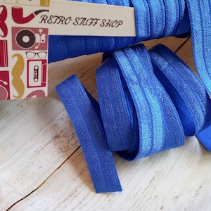 Royal Blue 5/8&quot; fold over elastic, shiny elastic, by the yard, FOE elastic, diy supply. elastic for baby headband, Supply shop