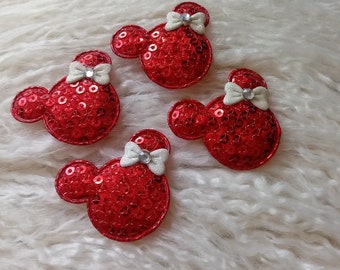Mickey Mouse Inspired Sequin Appliques: Red with Bow - DIY Embellishment