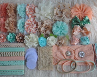 DIY Baby Headband Making Kit-Peach and Aqua- Headband Station Activity- Makes 22-24 headbands.