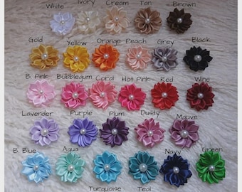 Satin Mini Flower with Pearl: DIY Headband Supplies (Set of 2)