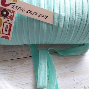 Aqua 5/8&quot; fold over elastic, shiny elastic, by the yard, FOE elastic, DIY supply. Elastic for baby headband, Supply shop.