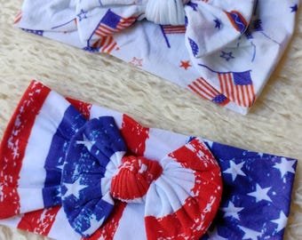 Red White and Blue Nylon Headband: 4th of July Baby Bow
