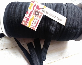 Black 5/8" Fold Over Elastic: Shiny FOE DIY Supply