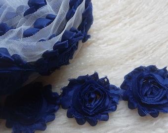 Royal Blue shabby bloemenversiering op maat gesneden, u kiest het bedrag, shabby rose & groothandel bloemenversiering, shabby trim, rozenversiering, chiffon trim,