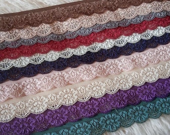 BROWN Thin Elastic Lace: 1" Stretchy DIY Supply - Baby Headband