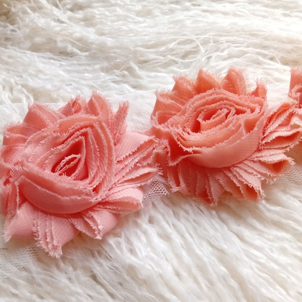 Peach shabby flower trim by the yard, You pick amount, shabby rose & wholesale flower trim, shabby trim, rose trim, chiffon trim,