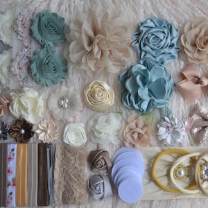 DIY Baby Headband Kit: Neutral Flowers & Bows-Headband Station Activity- Makes 24-26 Headbands.