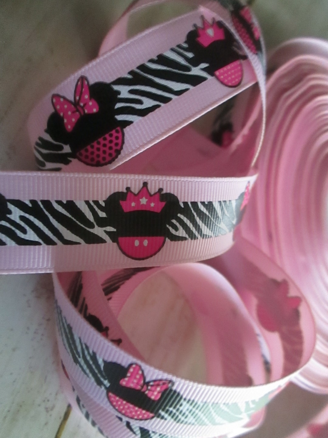 Minnie Rella Pink Ribbon Minnie Mouse Ribbon – Non Elastic in Pink, Black, and Zebra Print, 1 ...