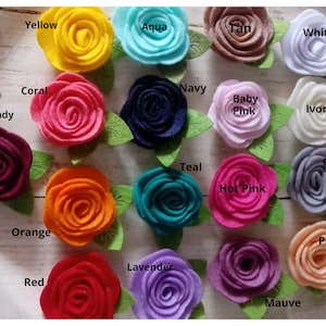 2&quot; Felt rosette with leaf, Pick your colors, felt rose, small felt flower, DIY headband supplies, wholesale fabric flowers, hair clips