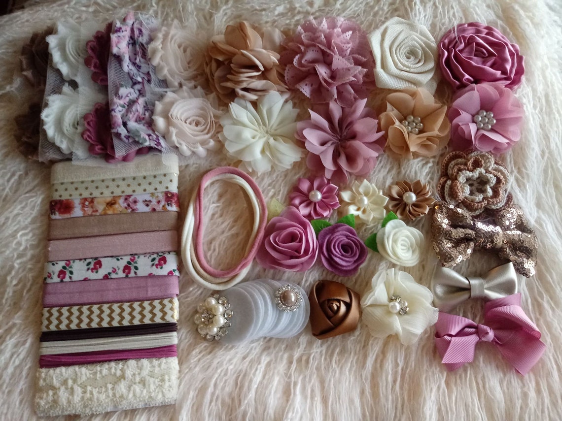 DIY Baby Headband Making Kit Mauve Dusty Pink Cream Ivory Etsy