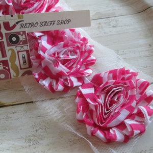 Hot Pink Chevron shabby flower trim by the yard, You pick amount, shabby trim, wholesale flower trim, shabby trim, rose trim, chiffon trim,
