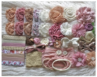 DIY Baby Headband Making Kit: Mauve, Ivory, Tan Kit- Station Activity- Makes 26-28 headbands.