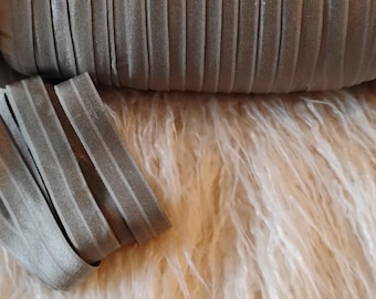 Metal Grey Fold Over Elastic 5/8" - Shiny and soft FOE Elastic for Headbands.