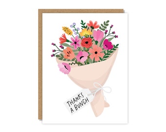 Thanks a Bunch Card, Funny Thank You Card, Appreciation Card, Floral Thank You