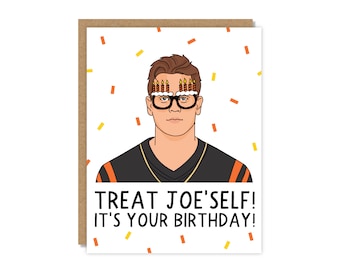 Tarjeta de cumpleaños "Treat Joeself", tarjeta de cumpleaños divertida de fútbol, regalo para fanáticos de los Bengals