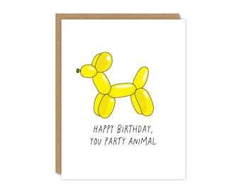 You Party Animal Birthday Card, Funny Balloon Animal Birthday Card, Party Card