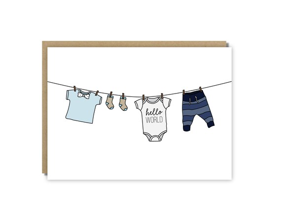 Hello World Baby Shower Card Baby Boy | Etsy