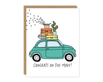 Tarjeta de felicitación por la mudanza, regalo de inauguración para una pareja de amigos.
