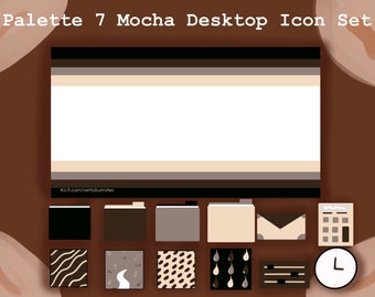 Coffee shop aesthetic computer background set, computer background for studying, computer icon set, mocha colored set