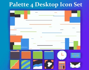 Tech palette desktop icon set, blue, orange and green computer background, background for school, computer work background