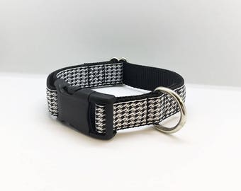 Hounds-tooth 1" wide adjustable dog collar