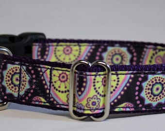 Flower wheels adjustable dog collar - 1 &quot; wide
