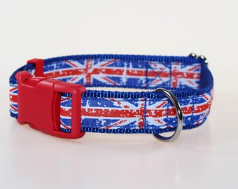 Union Jack Dog Collar - Distressed Style- 1" wide