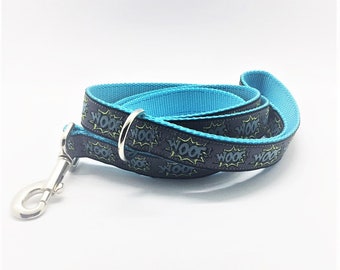 Woof! 1&quot; wide dog leash - gray/turquoise