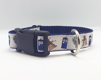 Doctor Who themed 1" wide adjustable dog collar