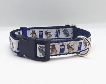 Doctor Who themed 3/4" wide adjustable dog collar