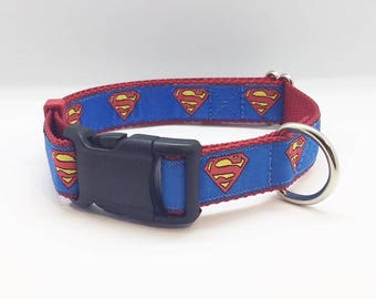 Superman themed 1" wide adjustable dog collar