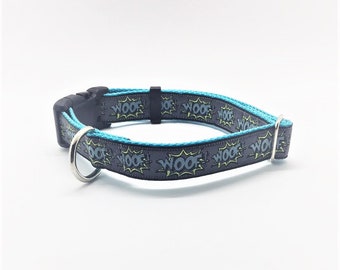 Woof! 1&quot; wide adjustable dog collar - gray/turquoise