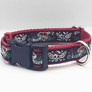 Tattoo style 3/4" wide adjustable dog collar - black