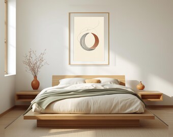 Lámina de arte lineal de la luna / Lámina de luna creciente / Arte mural de luna en tonos terracota neutros, 5 tamaños, descarga instantánea
