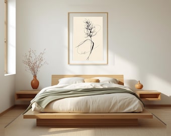 Lámina de arte botánico lineal / Dibujo lineal de cabeza de semilla / Arte mural neutro Japandi, 5 tamaños, descarga instantánea