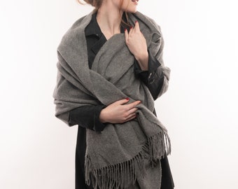 100% Premium Wool Scarf, Blanket, Wrap, Shawl in Solid/Pure Colour-Dark Gray/Grey