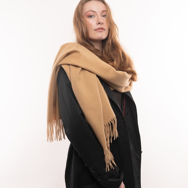 100% Premium Wool Scarf, Blanket, Wrap, Shawl in Solid/Pure Colour-Camel/Caramel