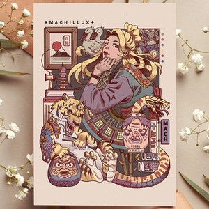 Pocztówka „Oko tygrysa w Japonii” 4 x 6 cali – surrealistyczna ilustracja vintage z kolekcji Fantasy Art autorstwa Mahillux