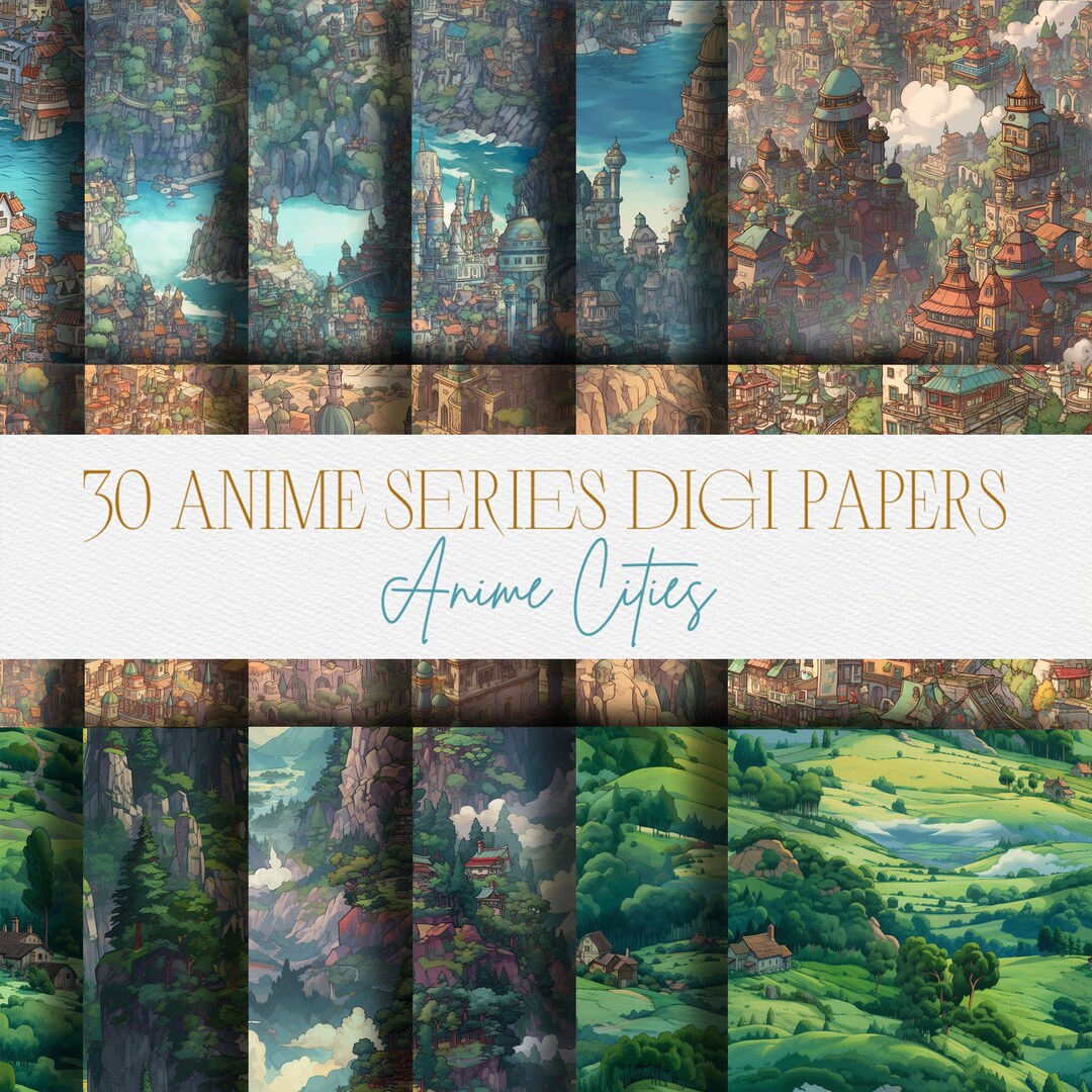 30 Digi Papers Variations Seamless // Anime Cities Series // Ghibli ...