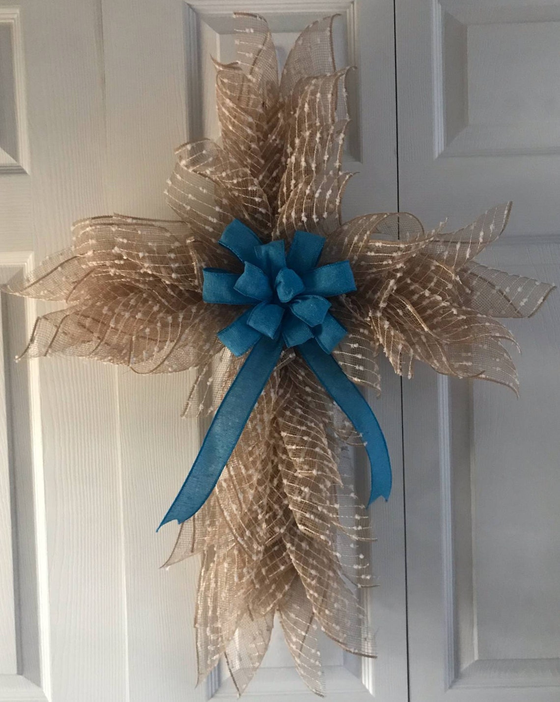 Deco Mesh Cross Wreath With Bow Etsy