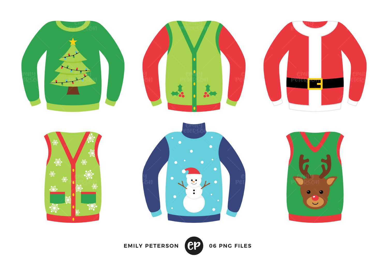 Ugly Christmas Sweaters Clip Art Christmas Clipart Holiday | Etsy