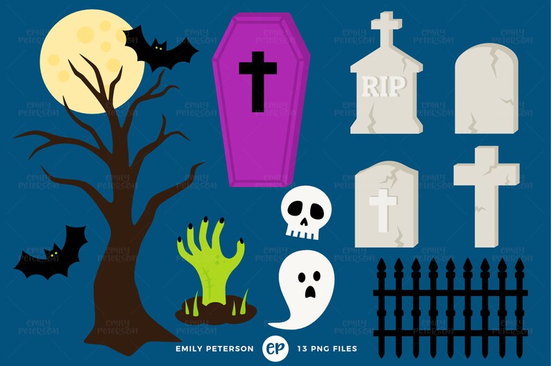 Halloween Clip Art Graveyard Clipart Zombie Clip Art Etsy