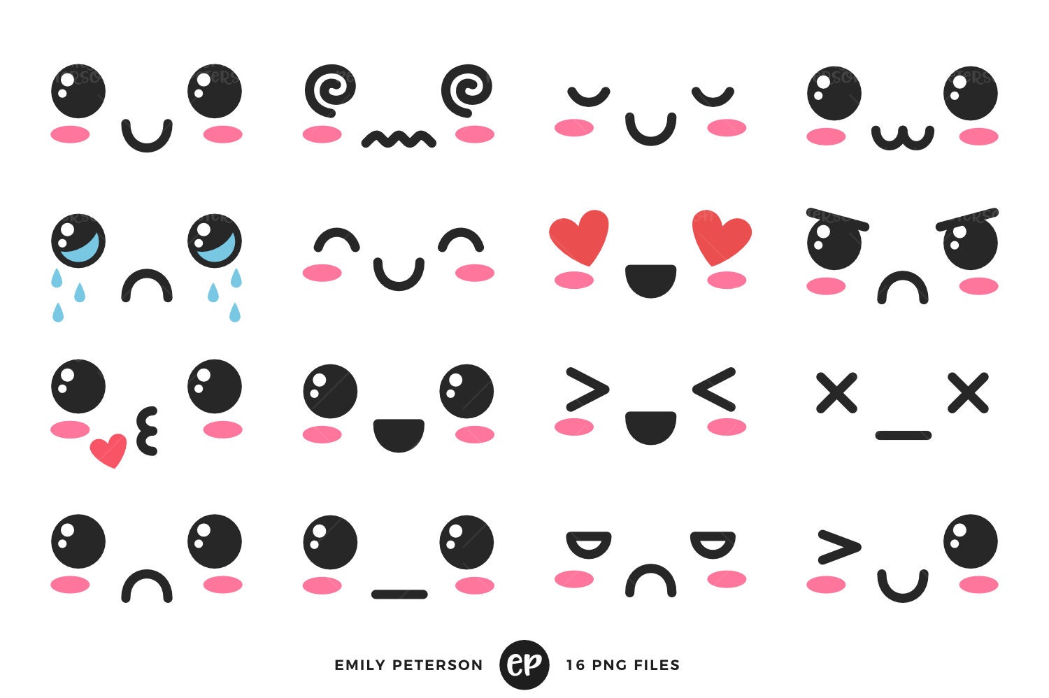 Kawaii Faces Clip Art Cute Faces Clipart Expression Clip Art | Etsy