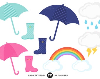 Rain Clip Art, Spring Clipart, April Showers Clip Art - Commercial Use, Instant Download - V2