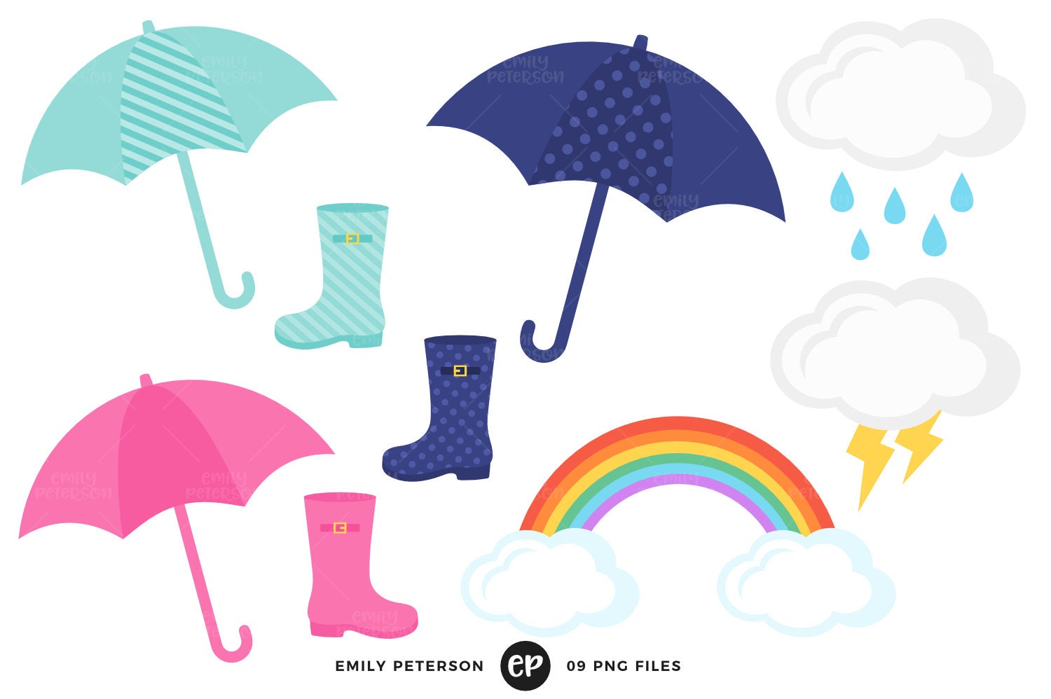 Rain Clip Art Spring Clipart April Showers Clip Art | Etsy
