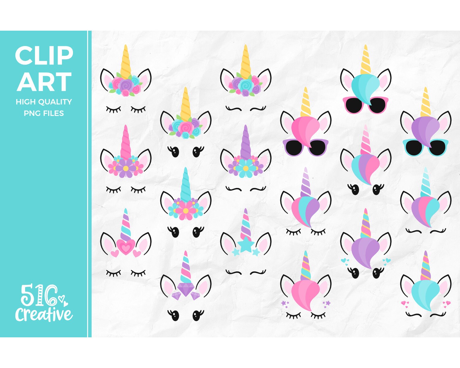 Unicorn Faces Clip Art Unicorn Clipart Unicorn Head Clip Art Etsy