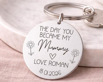 The Day You Became My Mummy, Personalised Silver Mummy Keyring, Keychain For New Mum