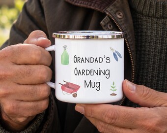 Grandad's Gardening Mug, Grandads Allotment, Gardening Gift, Enamel Gardening Mug
